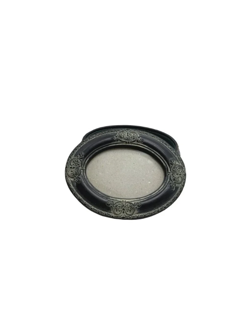 Vintage Black Oval Picture Frame Trinket Box Ornate Detailing, Velvet Interior
